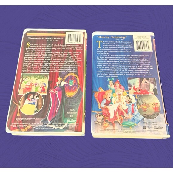 SNOW WHITE AND THE SEVEN DWARFS & CINDERELLA Classic Disney Movies VHS - Picture 2 of 3